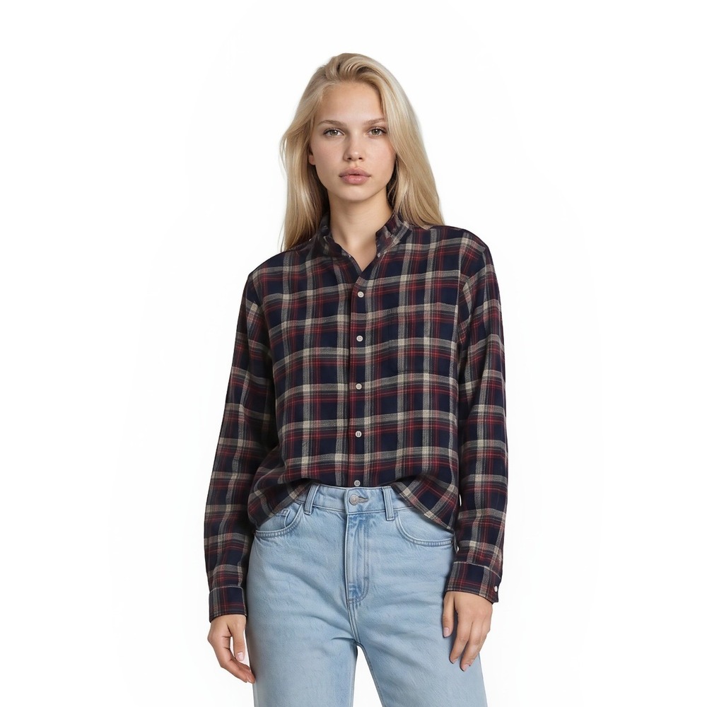 Ralph Lauren Ruffle Collar Shirt Top Blouse Womens Size Medium Plaid Custom Crop - Picture 1 of 7